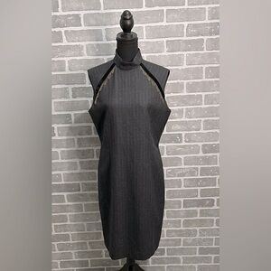 Harve Benard Gray Pinstripe 100% Wool Women’s Size 10 Midi Business Casual Dress